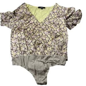 Lulu's Floral Puff Sleeve Blouse Bodysuit Size M